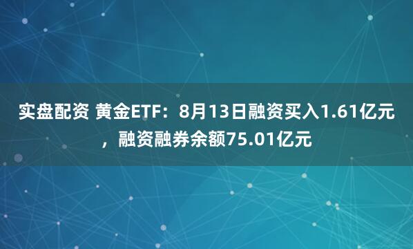 实盘配资 黄金ETF：8月13日融资买入1.61亿元，融资融券余额75.01亿元